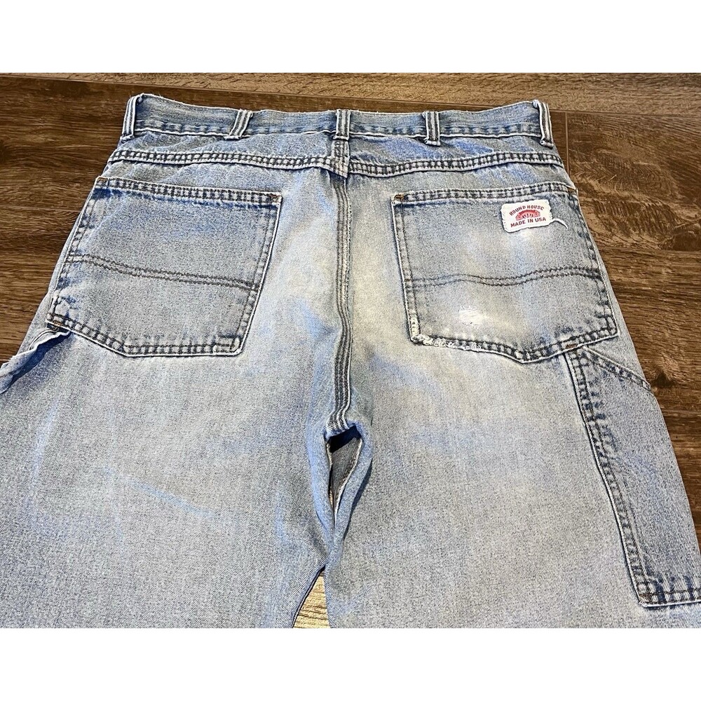 VTG Round House Jeans 32x33 Carpenter Loose USA Work Denim 90s Baggy Distressed